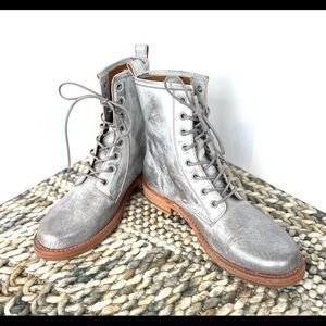 Frye combat boots. Silver leather. Size 9. Perfect condition. Rarely worn.